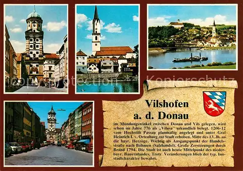 AK / Ansichtskarte Vilshofen_Donau Stadtturm Vils mit Stadtpfarrkirche Kloster Schweiklberg Stadtplatz Vilshofen Donau