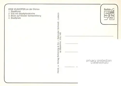 AK / Ansichtskarte Vilshofen_Donau Stadtturm Vils mit Stadtpfarrkirche Kloster Schweiklberg Stadtplatz Vilshofen Donau