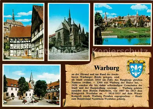 AK / Ansichtskarte Warburg_Westfalen Fachwerkhaus Schloss Kirche Stadtplatz Warburg_Westfalen