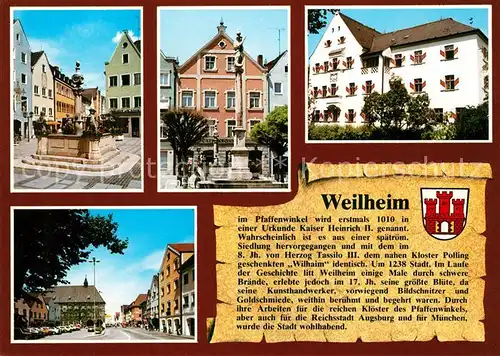 AK / Ansichtskarte Weilheim_Oberbayern Brunnen Rathaus Hauptstrasse Weilheim Oberbayern