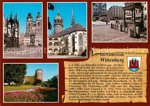 AK / Ansichtskarte Wittenberg_Lutherstadt Markt Rathaus Lutherdenkmal Schlosskirche Marktbrunnen Schloss Wittenberg_Lutherstadt