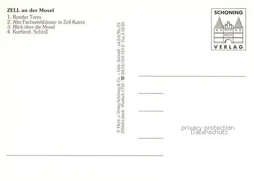 AK / Ansichtskarte Zell_Mosel Runder Turm Alte Fachwerkhaeuser Moselblick Kurfuerstl Schloss Zell_Mosel