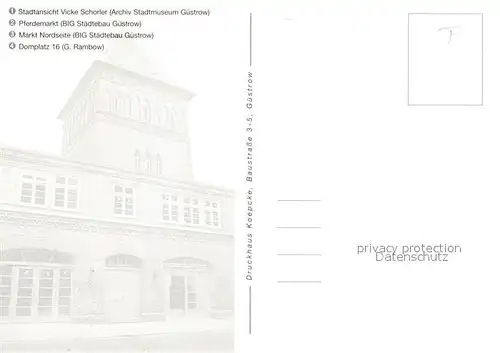 AK / Ansichtskarte Guestrow_Mecklenburg_Vorpommern Stadtblick Vicke Schorler Pferdemarkt Nordseite Domplatz Guestrow_Mecklenburg