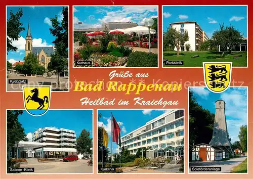 AK / Ansichtskarte Bad_Rappenau Kirchplatz Kurhaus Parkklinik Salinenklinik Kurklinik Solefoerderanlage Bad_Rappenau