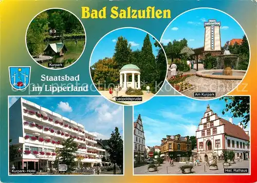 AK / Ansichtskarte Bad_Salzuflen Kurpark Leopoldsprudel Historisches Rathaus Kurpark Hotel Bad_Salzuflen