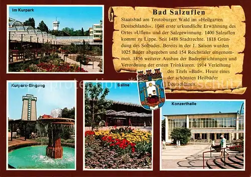 AK / Ansichtskarte Bad_Salzuflen Kurpark Eingang Brunnen Saline Konzerthalle Bad_Salzuflen
