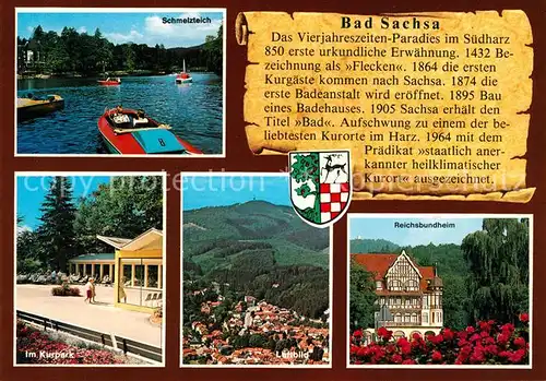 AK / Ansichtskarte Bad_Sachsa_Harz Schmelzteich Kurpark Fliegeraufnahme Reichsbundheim Bad_Sachsa_Harz