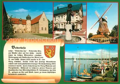 AK / Ansichtskarte Bederkesa_Bad Burg Brunnen Windmuehle Bootshafen Bederkesa_Bad
