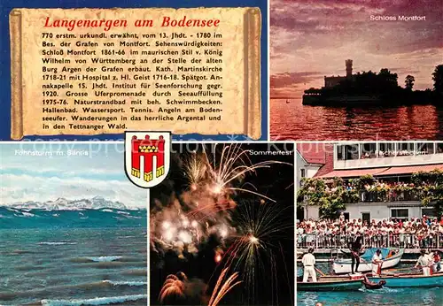 AK / Ansichtskarte Langenargen_Bodensee Schloss Montfort Foehnsturm am Saentis Sommerfest Fischerstechen Langenargen Bodensee