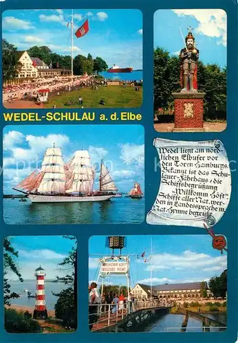 AK / Ansichtskarte Schulau_Wedel Schulauer Faehrhaus Willkomm Hoeft Elbepartie Dreimaster Segelschiff Leuchtturm Schulau_Wedel