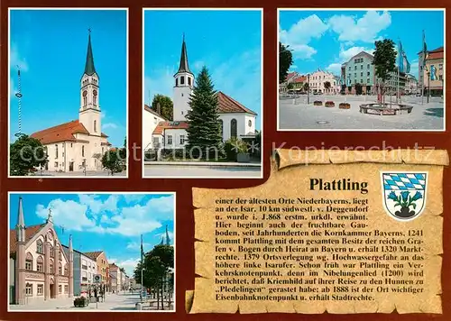 AK / Ansichtskarte Plattling_Isar_Bayern Kirchen Marktplatz Rathaus Plattling_Isar_Bayern