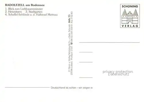 AK / Ansichtskarte Radolfzell_Bodensee Liebfrauenmuenster Hexenturm Stadtgarten Scheffel Schloessle Halbinsel Mettnau Radolfzell Bodensee