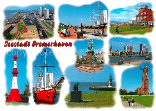 AK / Ansichtskarte Bremerhaven Hafen Promenade Segelschiff Denkmal Leuchtturm Loschenturm Bremerhaven