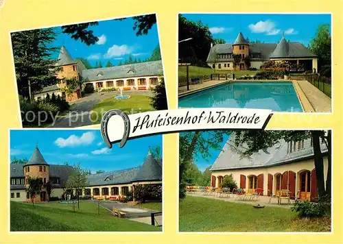AK / Ansichtskarte Waldrode Waldhotel Hufeisenhof Restaurant Terrasse Swimming Pool Waldrode