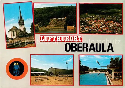 AK / Ansichtskarte Oberaula Kirche Reitstall Freibad Luftkurort Knuellgebirge Fliegeraufnahme Oberaula