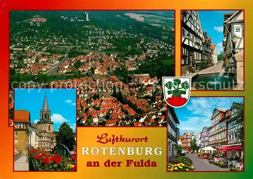 AK / Ansichtskarte Rotenburg_Fulda Altstadt Fachwerkhaeuser Innenstadt Strassencafes Fliegeraufnahme Rotenburg Fulda