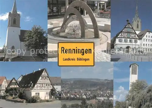 AK / Ansichtskarte Renningen Kirche Brunnen Fachwerkhaus Stadtpanorama Renningen