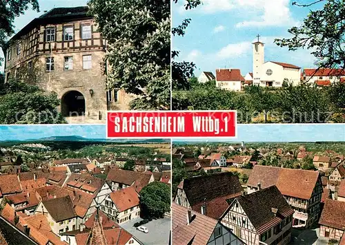 AK / Ansichtskarte Sachsenheim_Wuerttemberg Schloss Rathaus Kirche Stadtpanorama Blick nach Westen Bannhalde Sachsenheim Wuerttemberg