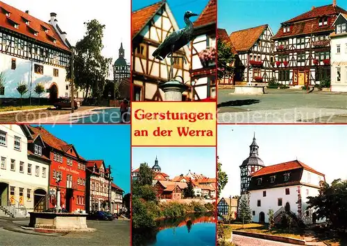 AK / Ansichtskarte Gerstungen Teilansichten Altstadt Historische Gebaeude Fachwerkhaeuser Brunnen Partie an der Werra Gerstungen
