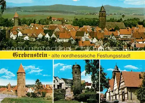 AK / Ansichtskarte Grebenstein Ortsansicht mit Kirche Turm Fachwerkhaeuser Grebenstein
