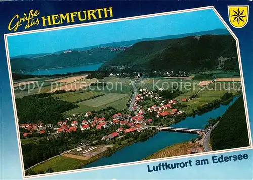AK / Ansichtskarte Hemfurth Edersee Luftkurort Ferienland Waldeck Fliegeraufnahme Hemfurth Edersee