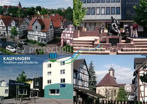 AK / Ansichtskarte Kaufungen_Hessen Rathaus Kirche Schule Fachwerkhaeuser Kaufungen Hessen