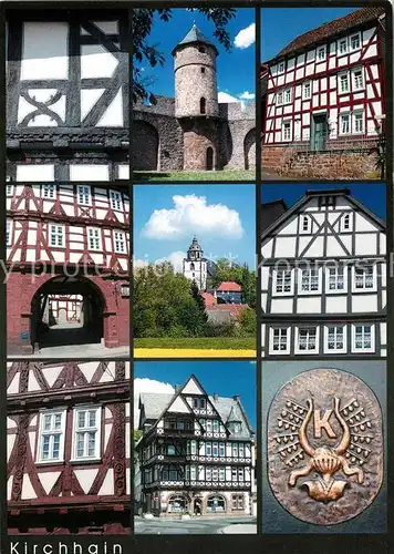 AK / Ansichtskarte Kirchhain_Hessen Historische Fachwerkhaeuser Hexenturm Stadtmauer Wappen Kirchhain Hessen