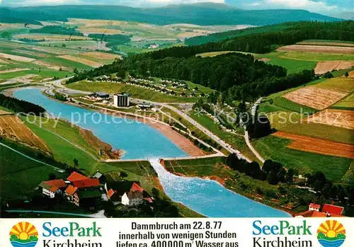 AK / Ansichtskarte Kirchheim_Hessen Seepark Ferienhaeuser Dammbruch 1977 Fliegeraufnahme Kirchheim Hessen