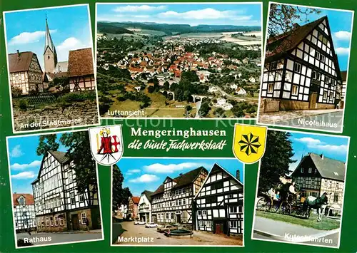 AK / Ansichtskarte Mengeringhausen Stadtmauer Nicolaihaus Fachwerk Rathaus Marktplatz Kutschfahrten Fliegeraufnahme Mengeringhausen