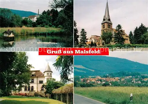 AK / Ansichtskarte Malsfeld Schwanenteich Kirche Schloss Panorama Malsfeld