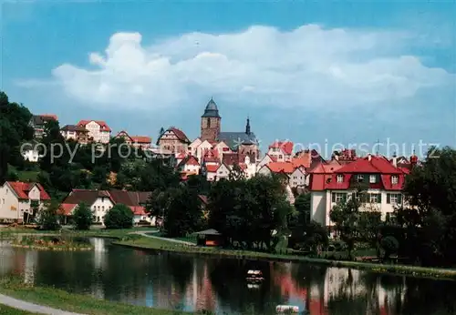 AK / Ansichtskarte Naumburg_Hessen Schwanenteich Ortsansicht mit Kirche Naumburg Hessen