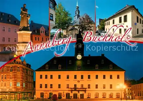 AK / Ansichtskarte Annaberg Buchholz_Erzgebirge Uthmann Brunnen Kirche Museum Rathaus Annaberg Buchholz