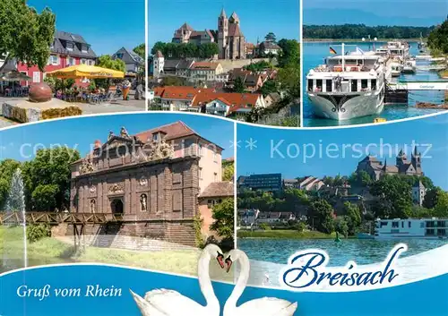 AK / Ansichtskarte Breisach_Rhein Marktplatz Strassencafe Muenster Schiffsanleger Rheintor Schwaene Breisach Rhein