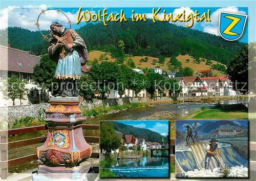 AK / Ansichtskarte Wolfach Uferpartie in der Kinzig Heiligenfigur Floesserei Wolfach