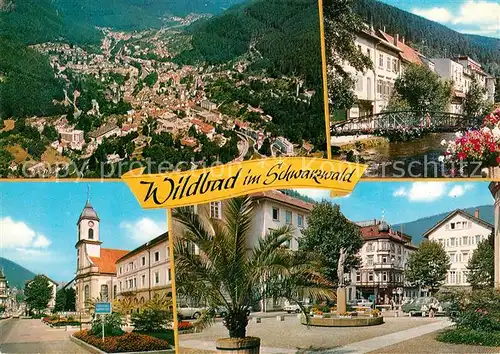 AK / Ansichtskarte Bad_Wildbad Fliegeraufnahme Partie an der Enz Innenstadt Kirche Brunnen Bad_Wildbad
