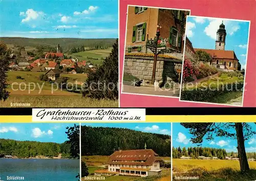 AK / Ansichtskarte Rothaus_Grafenhausen Panorama Wegweiser Kirche Feriendorf Schluchtmuehle Schluechtsee Rothaus Grafenhausen