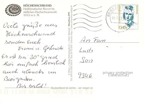 AK / Ansichtskarte Hoechenschwand Kurort im Suedschwarzwald Fliegeraufnahme Hoechenschwand