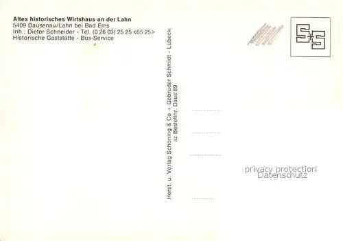 AK / Ansichtskarte Dausenau Altes historisches Wirtshaus an der Lahn Gaststube Dausenau