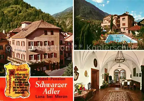 AK / Ansichtskarte Lana_Meran Hotel Pension Schwarzer Adler Foyer Schwimmbad Lana_Meran
