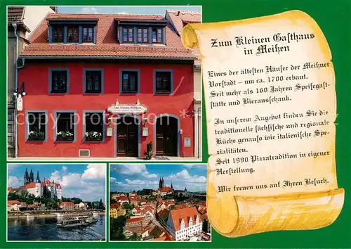 AK / Ansichtskarte Meissen_Elbe_Sachsen Zum Kleinen Gasthaus Elbepartie Stadtblick Meissen_Elbe_Sachsen