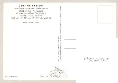 AK / Ansichtskarte Meissen_Elbe_Sachsen Zum Kleinen Gasthaus Elbepartie Stadtblick Meissen_Elbe_Sachsen