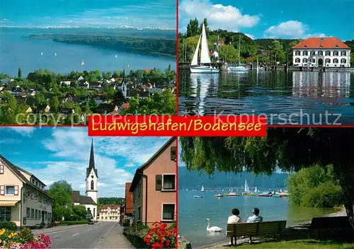 AK / Ansichtskarte Ludwigshafen_Bodensee Fliegeraufnahme Rathaus Kirche Seepartie Ludwigshafen Bodensee