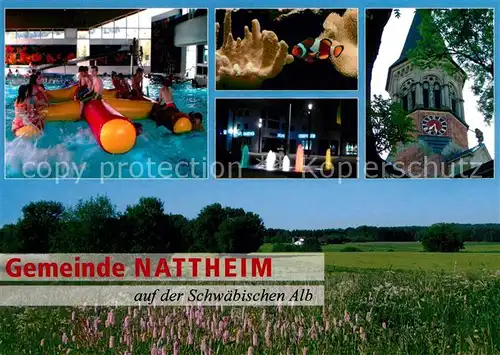 AK / Ansichtskarte Nattenheim Hallenbad Springbrunnen Kirche Panorama Nattenheim
