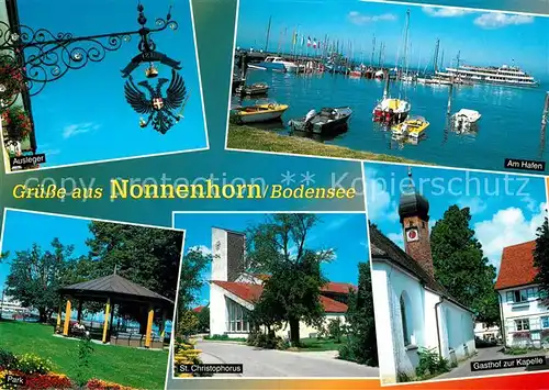 AK / Ansichtskarte Nonnenhorn Bodensee Hafen Ausleger St Christophorus Gasthof zur Kapelle Nonnenhorn