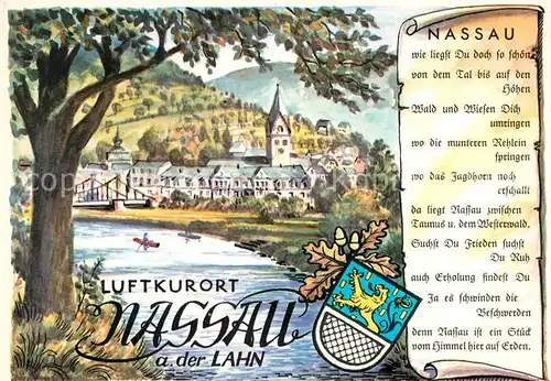 AK / Ansichtskarte Nassau_Lahn Perle im Lahntal Kuenstlerkarte Gedicht Wappen Nassau_Lahn