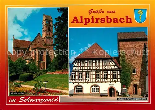 AK / Ansichtskarte Alpirsbach Klosterkirche Museum fuer Stadtgeschichte Fachwerk Luftkurort Wintersportplatz im Schwarzwald Alpirsbach
