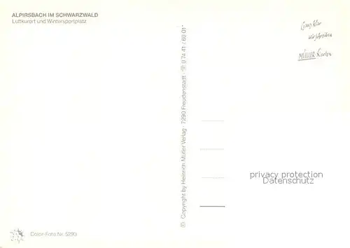 AK / Ansichtskarte Alpirsbach Hauptstrasse Fachwerkhaeuser Kirche Park Freibad Luftkurort Wintersportplatz im Schwarzwald Alpirsbach