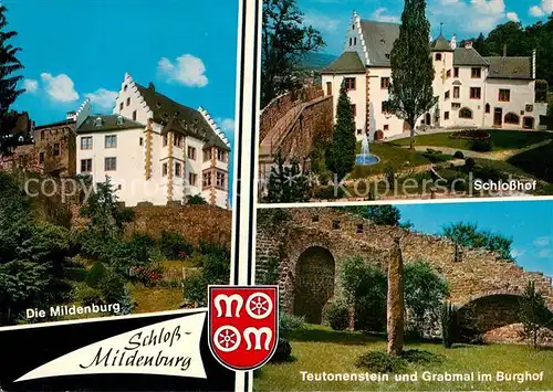 AK / Ansichtskarte Miltenberg_Main Mildenburg Schlosshof Schloss Teutonenstein Grabmal im Burghof Wappen Miltenberg Main