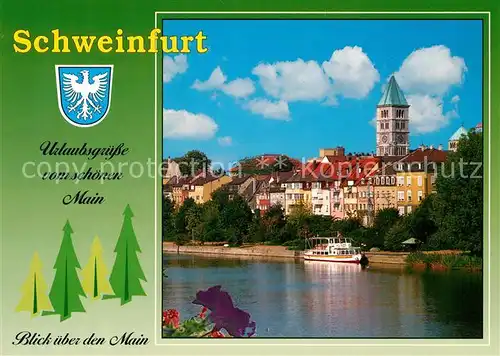 AK / Ansichtskarte Schweinfurt Blick ueber den Main Teilansicht mit Kirche Wappen Schweinfurt