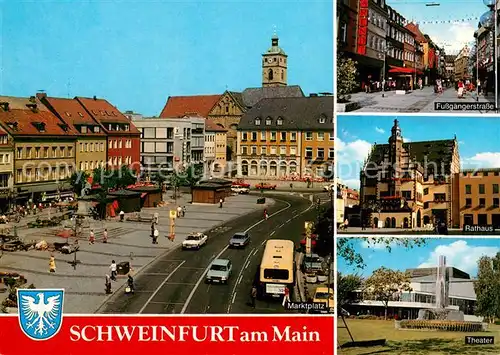 AK / Ansichtskarte Schweinfurt Marktplatz Fussgaengerzone Rathaus Theater Brunnen Schweinfurt